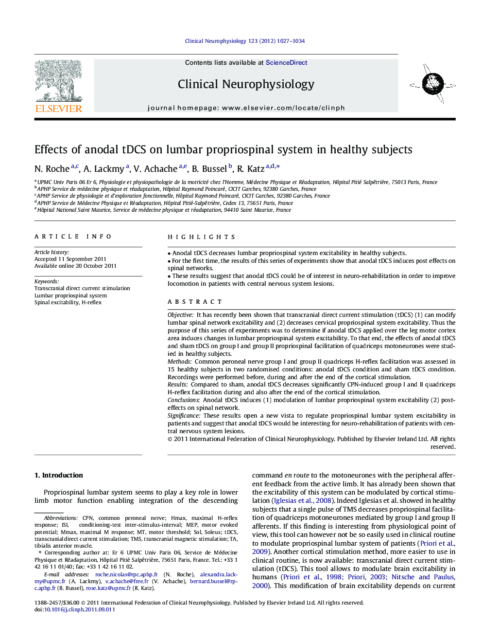 Effects of anodal tDCS on lumbar propriospinal system in healthy subjects