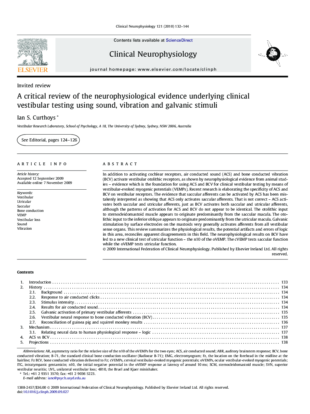 A critical review of the neurophysiological evidence underlying clinical vestibular testing using sound, vibration and galvanic stimuli