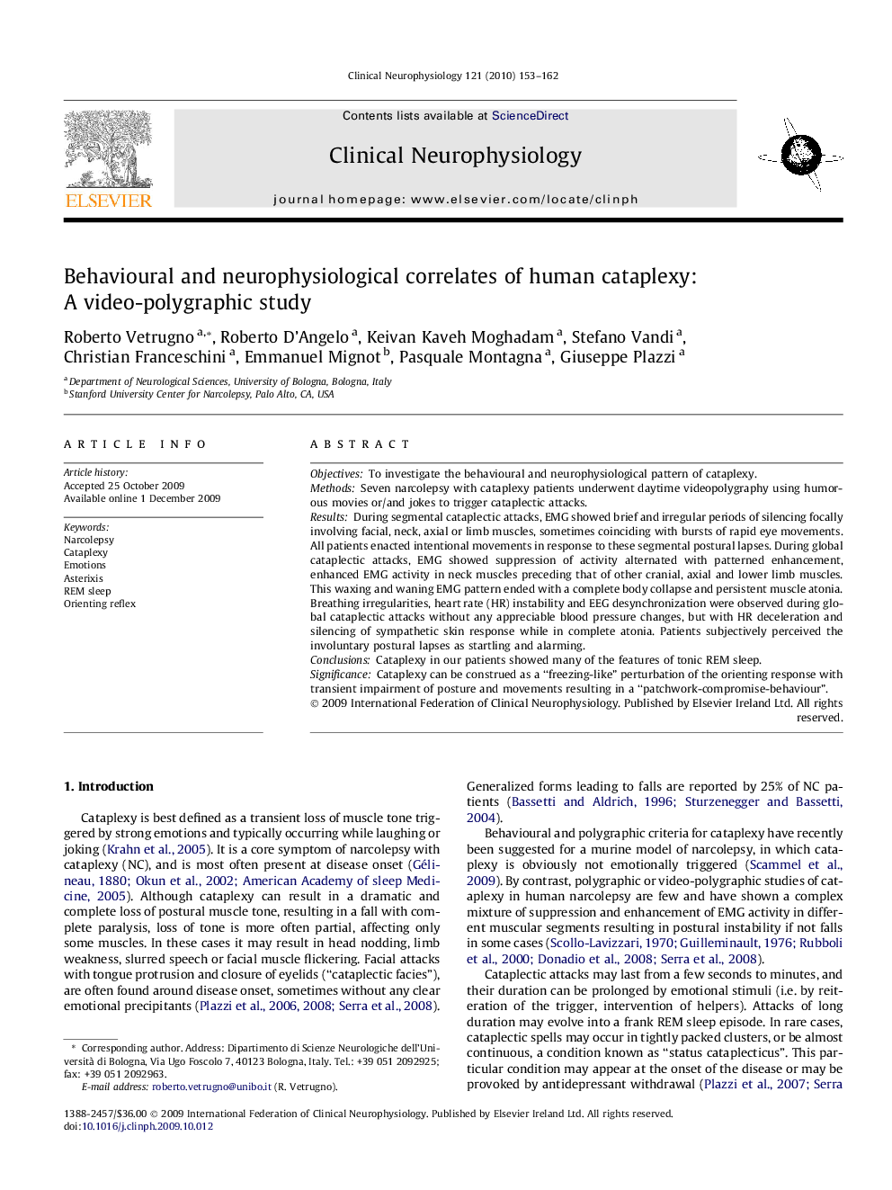 Behavioural and neurophysiological correlates of human cataplexy: A video-polygraphic study