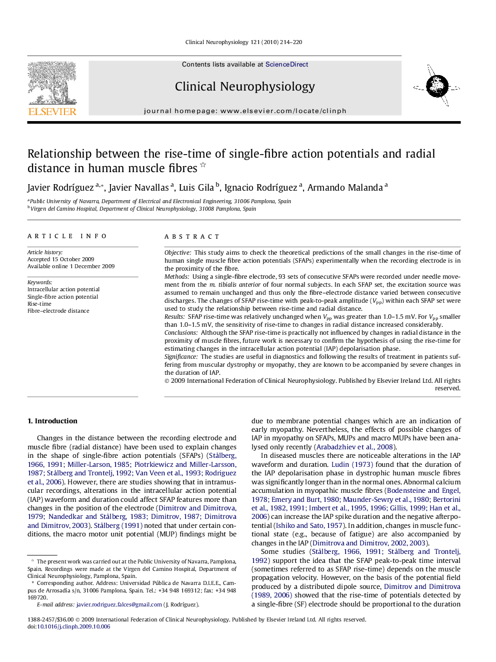 Relationship between the rise-time of single-fibre action potentials and radial distance in human muscle fibres