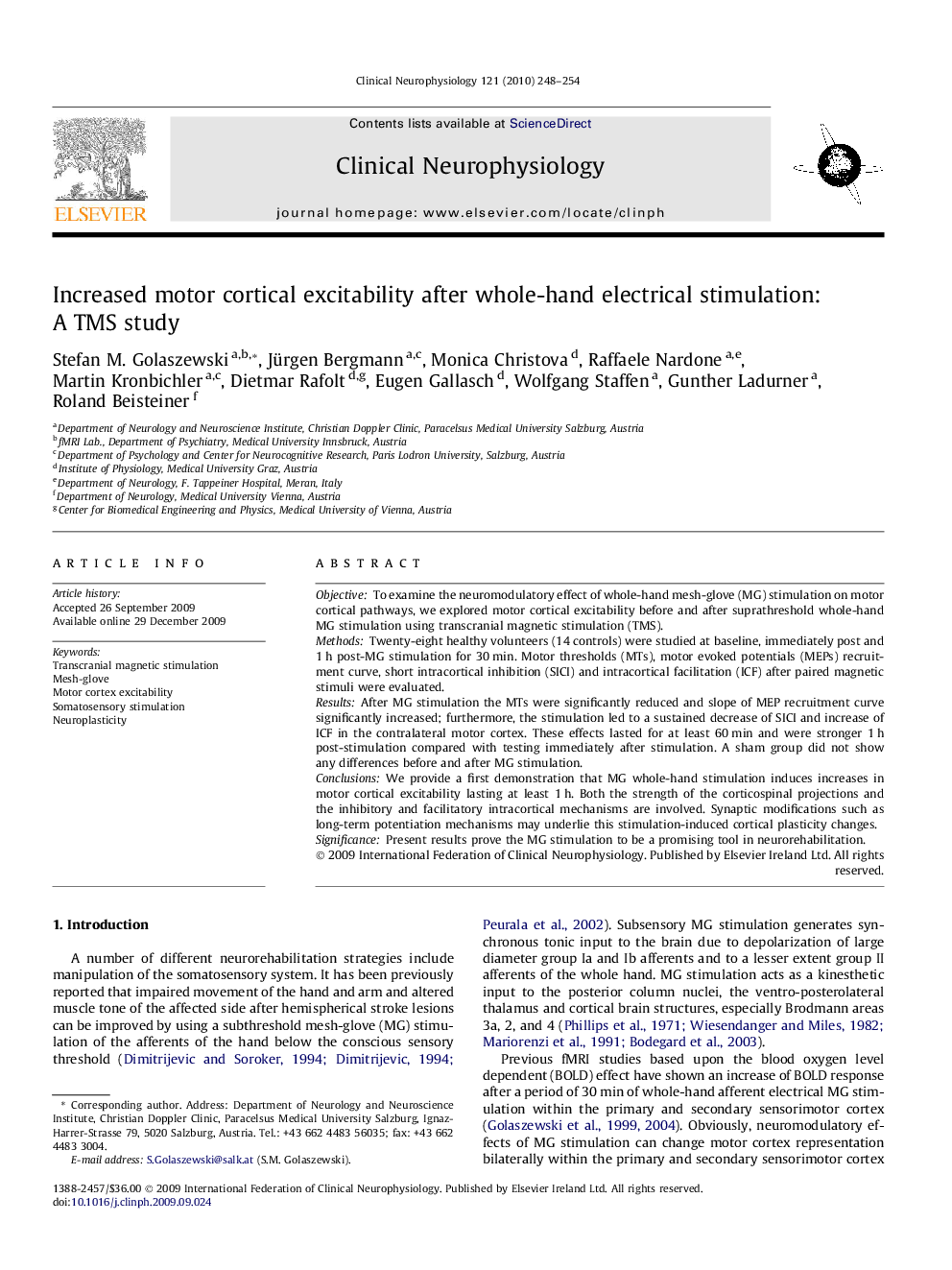 Increased motor cortical excitability after whole-hand electrical stimulation: A TMS study