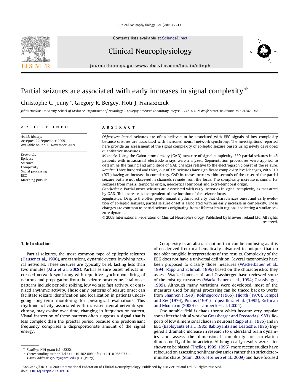 Partial seizures are associated with early increases in signal complexity 