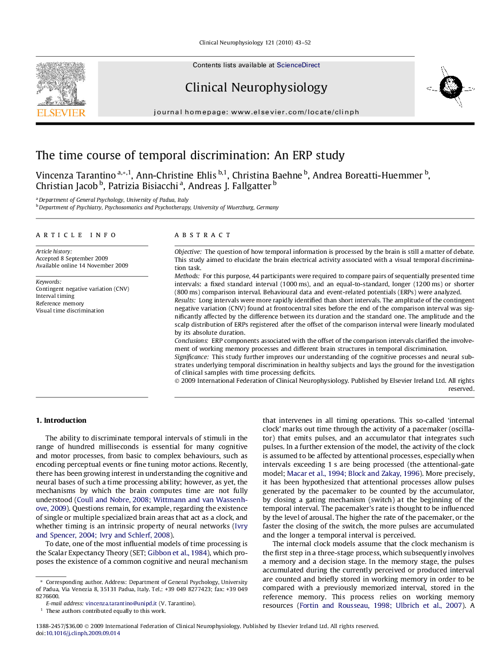 The time course of temporal discrimination: An ERP study