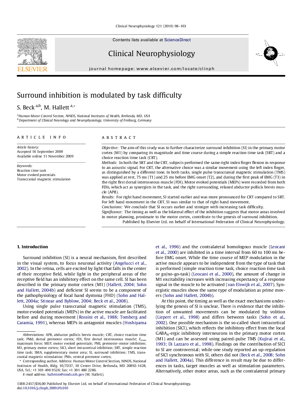 Surround inhibition is modulated by task difficulty