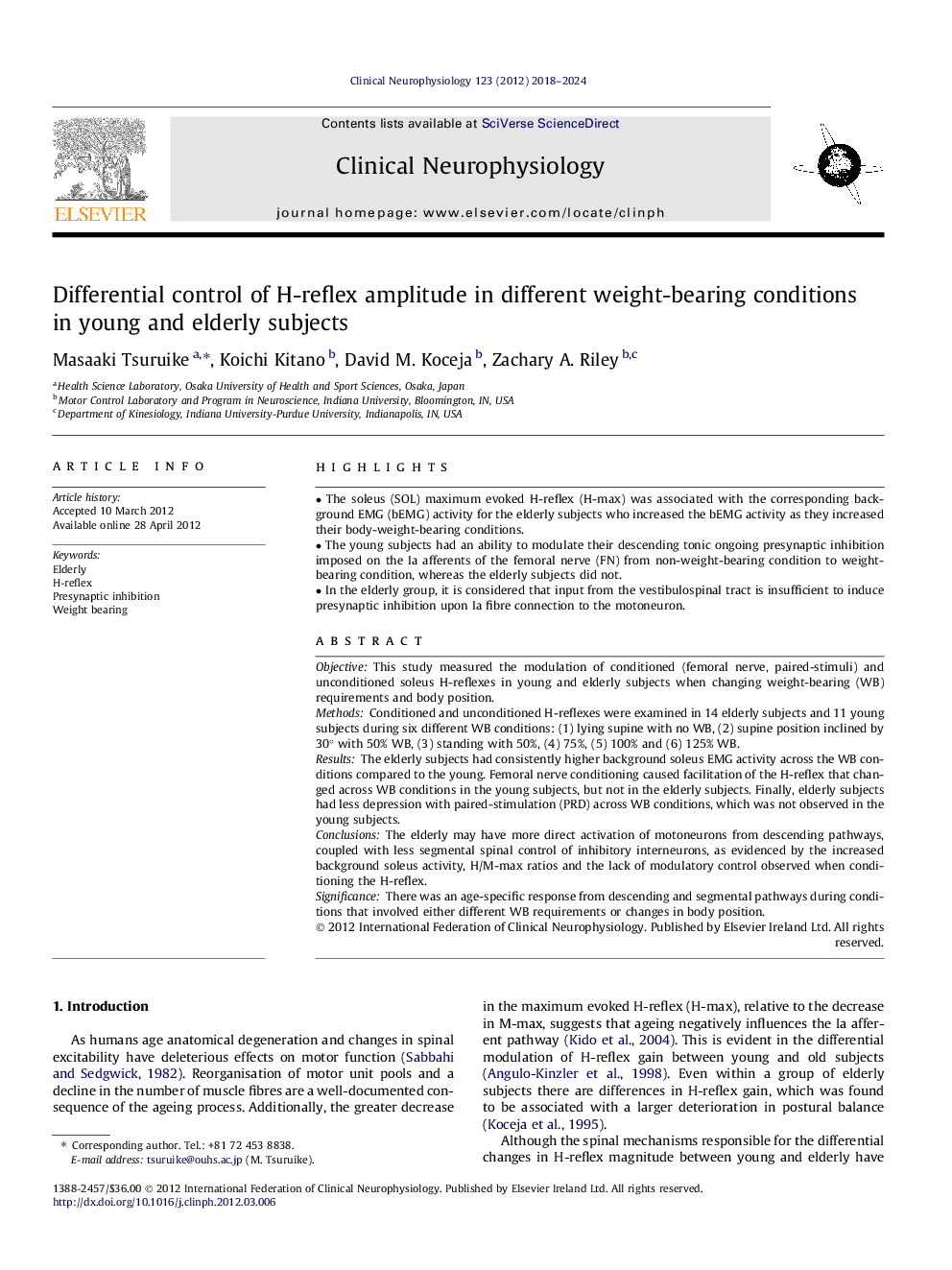 Differential control of H-reflex amplitude in different weight-bearing conditions in young and elderly subjects