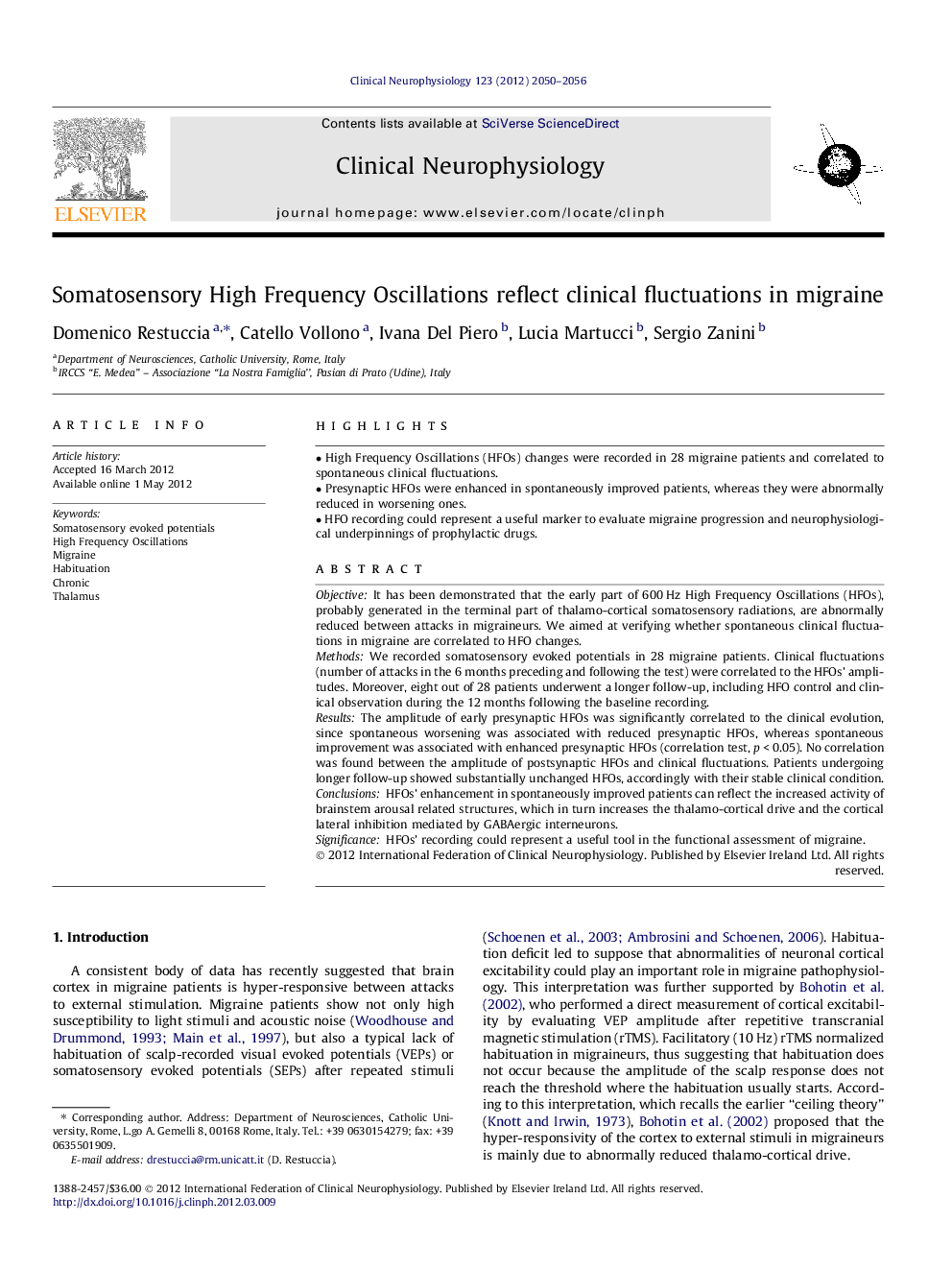 Somatosensory High Frequency Oscillations reflect clinical fluctuations in migraine