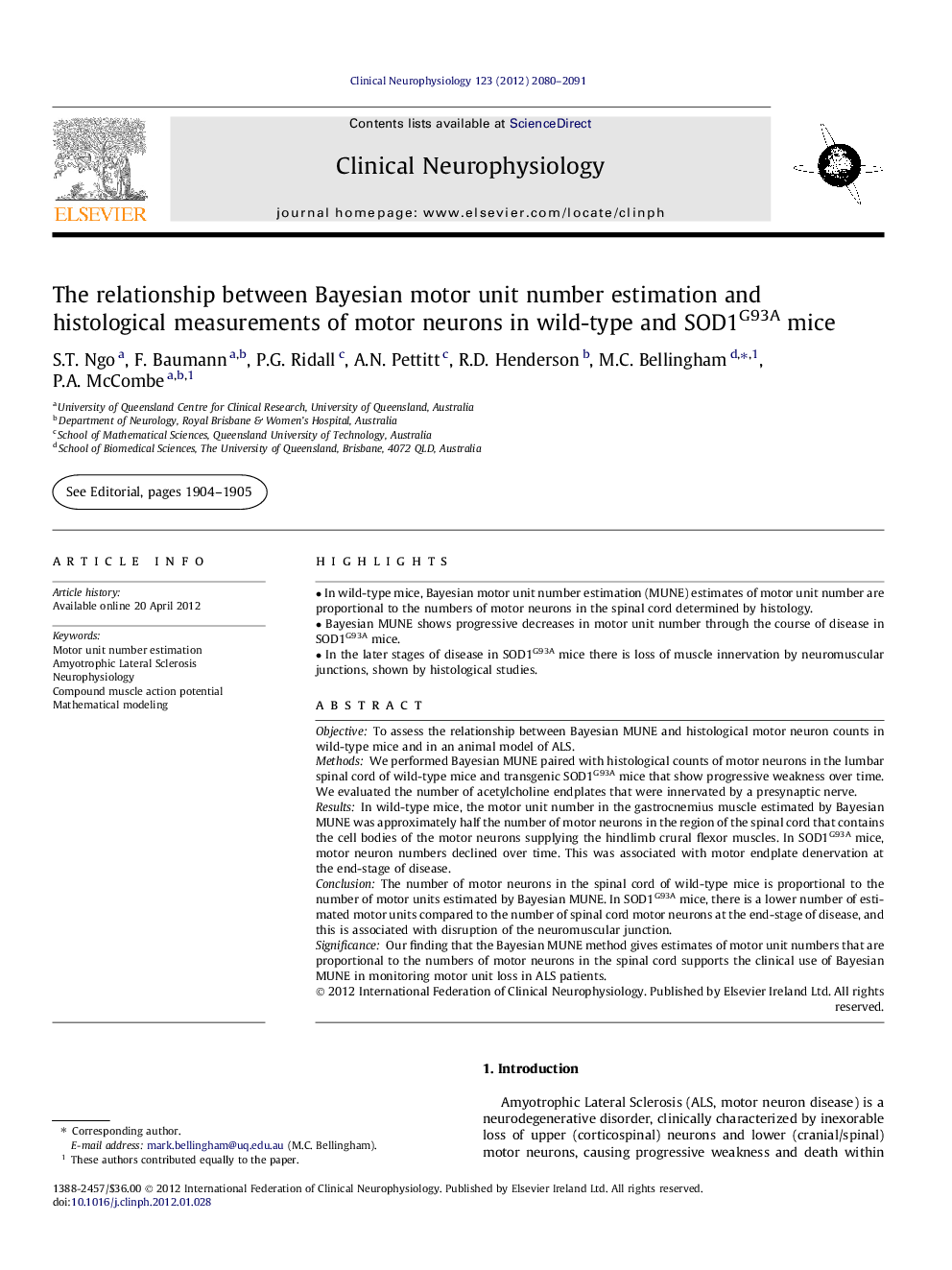 The relationship between Bayesian motor unit number estimation and histological measurements of motor neurons in wild-type and SOD1G93A mice