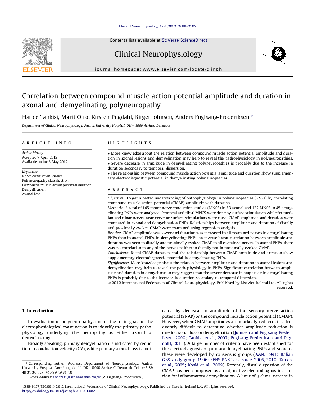 Correlation between compound muscle action potential amplitude and duration in axonal and demyelinating polyneuropathy