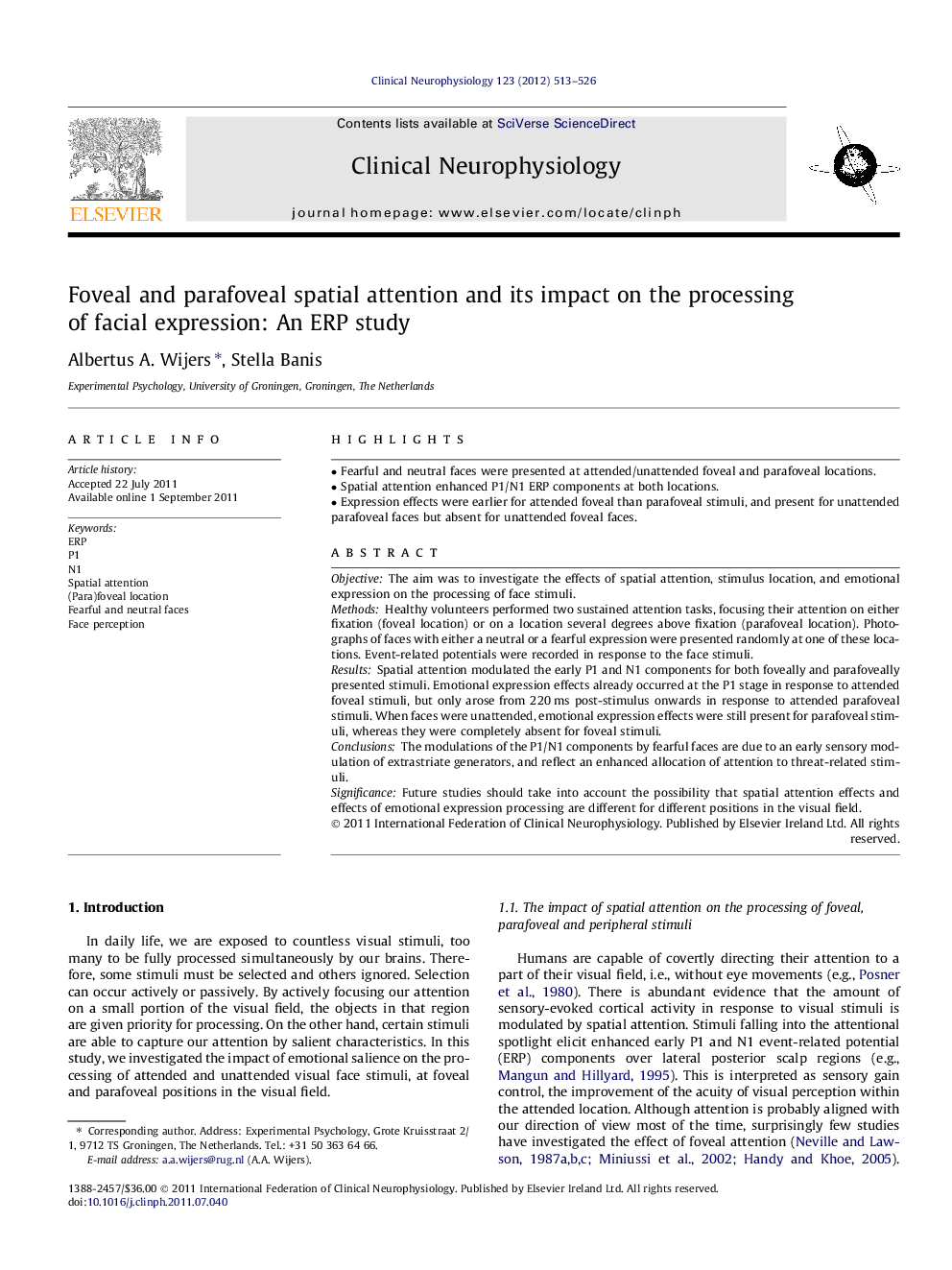 Foveal and parafoveal spatial attention and its impact on the processing of facial expression: An ERP study