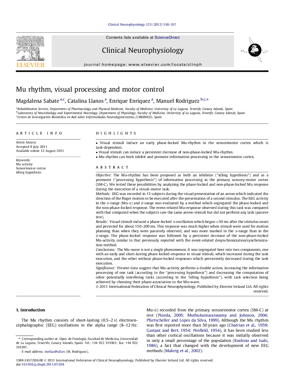 Mu rhythm, visual processing and motor control