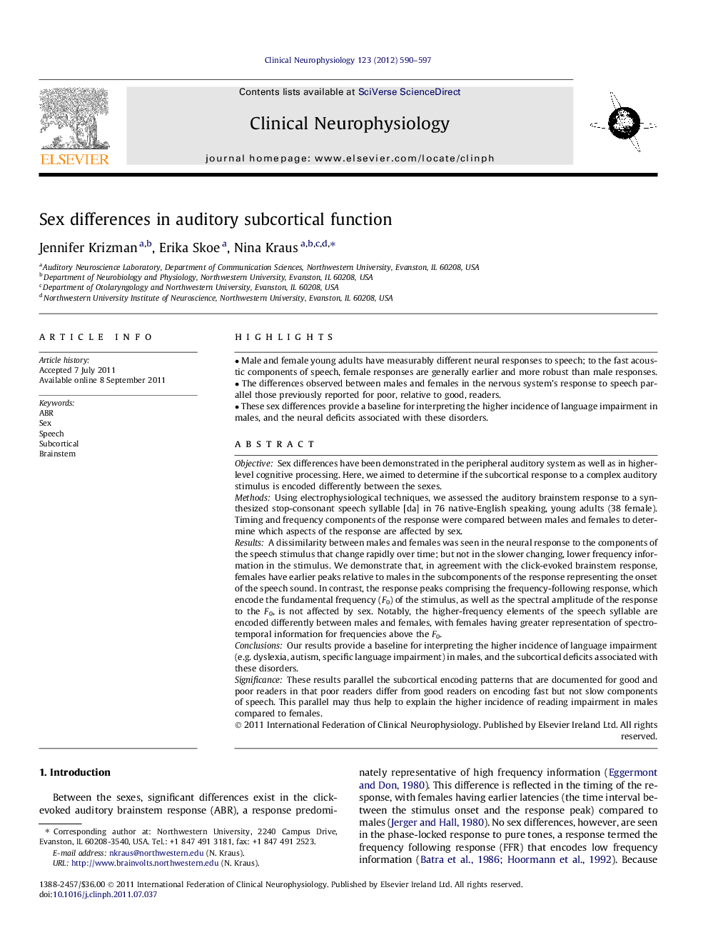 Sex differences in auditory subcortical function