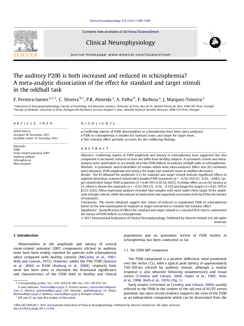 The auditory P200 is both increased and reduced in schizophrenia? A meta-analytic dissociation of the effect for standard and target stimuli in the oddball task