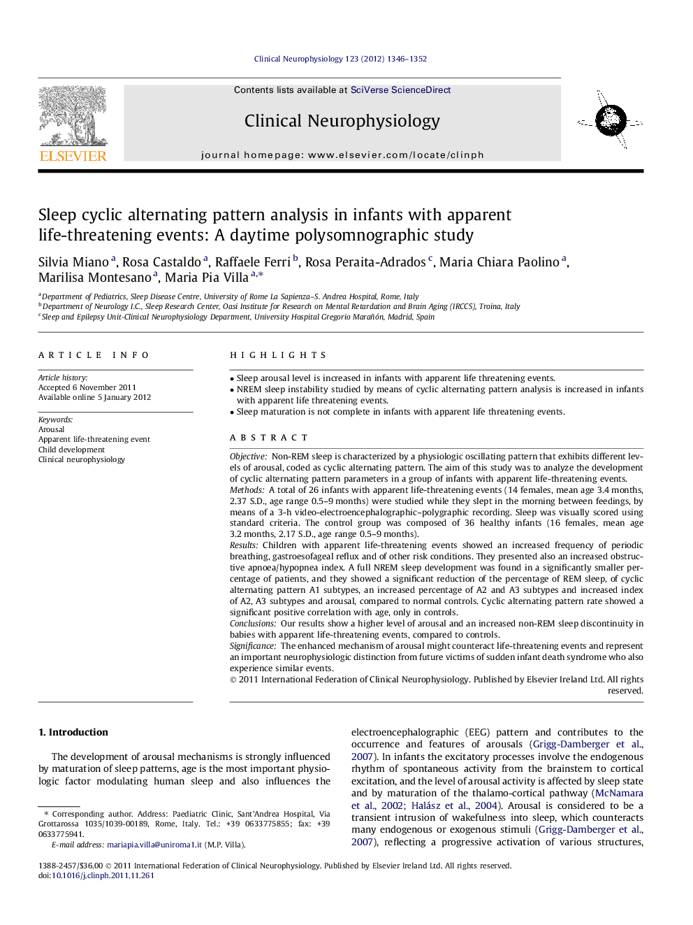 Sleep cyclic alternating pattern analysis in infants with apparent life-threatening events: A daytime polysomnographic study