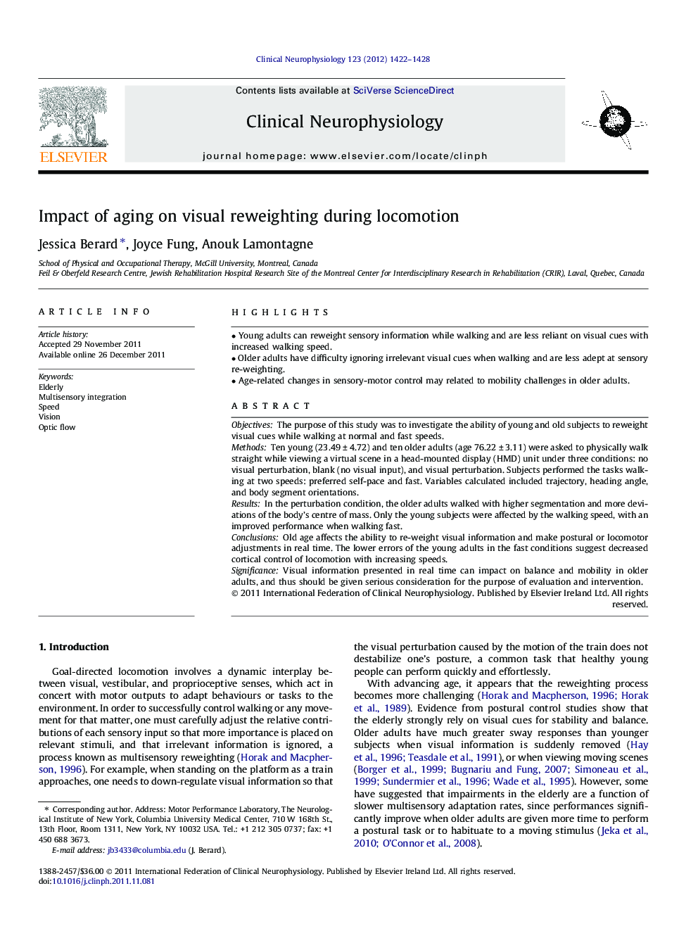 Impact of aging on visual reweighting during locomotion