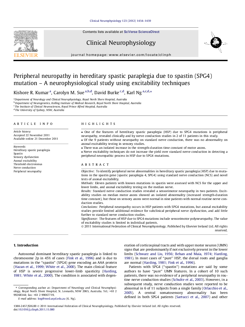 Peripheral neuropathy in hereditary spastic paraplegia due to spastin (SPG4) mutation – A neurophysiological study using excitability techniques