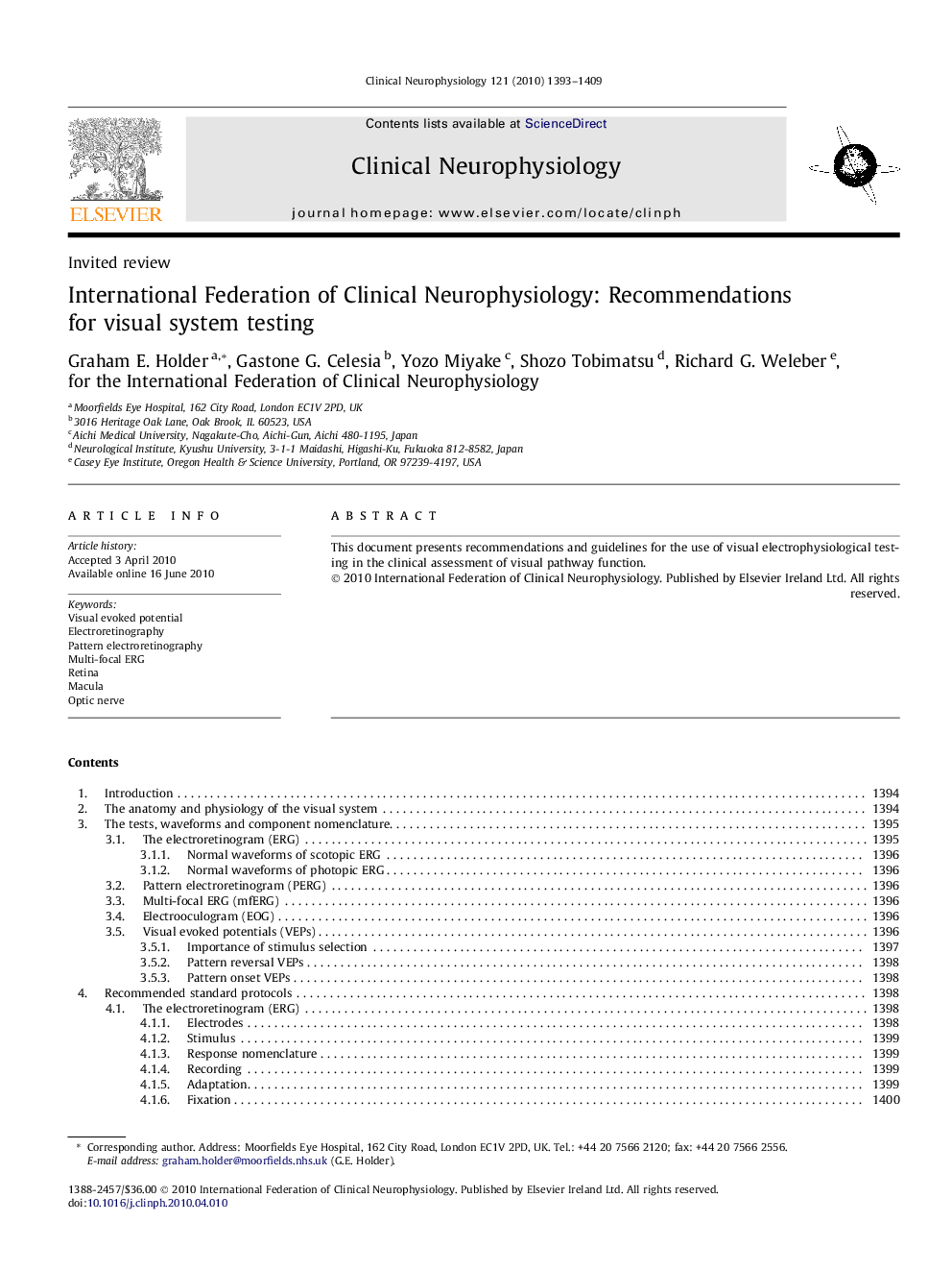 International Federation of Clinical Neurophysiology: Recommendations for visual system testing