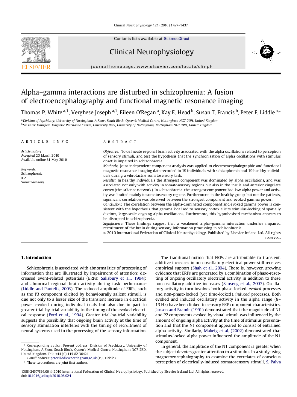 Alpha–gamma interactions are disturbed in schizophrenia: A fusion of electroencephalography and functional magnetic resonance imaging