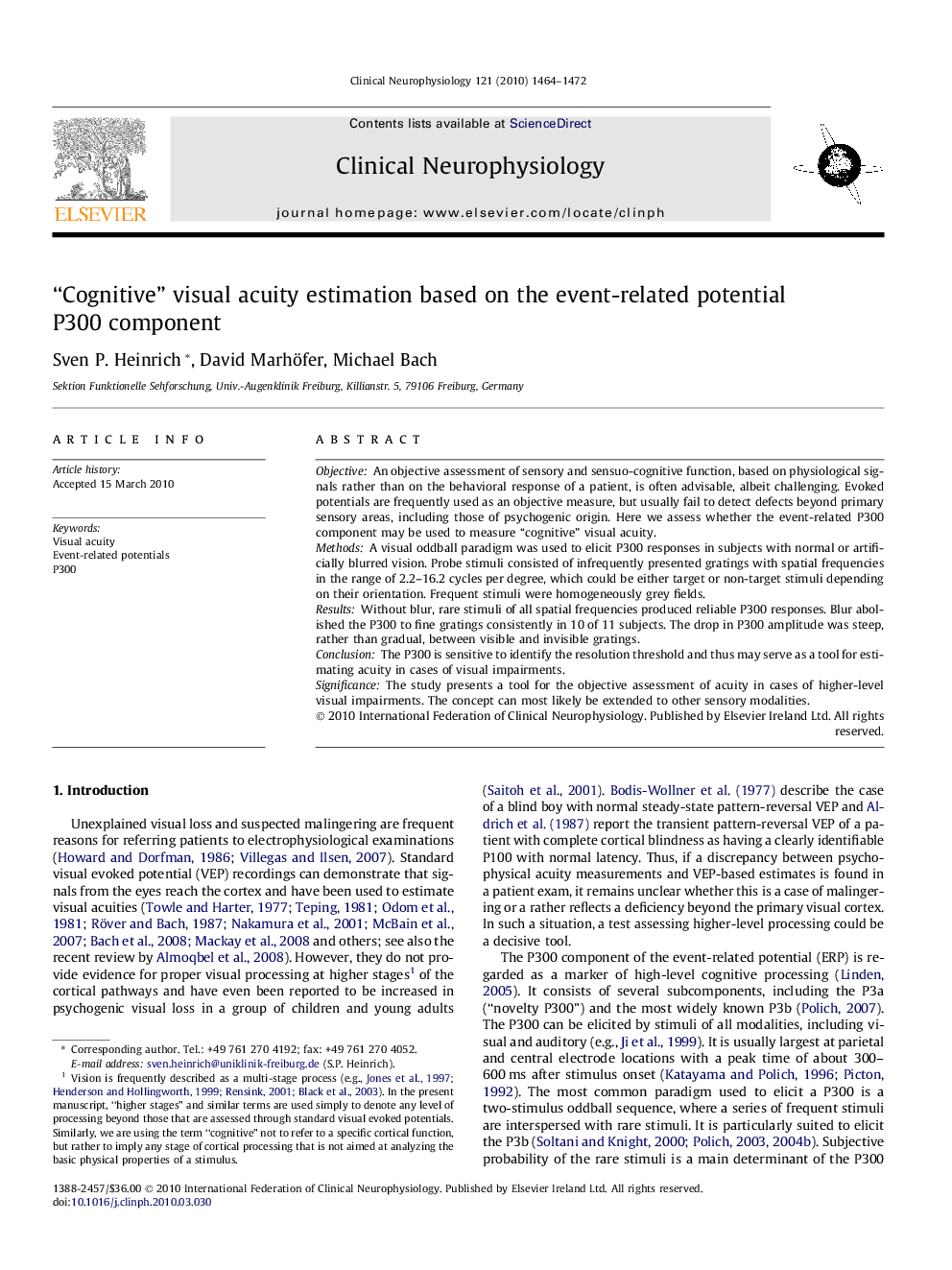 “Cognitive” visual acuity estimation based on the event-related potential P300 component