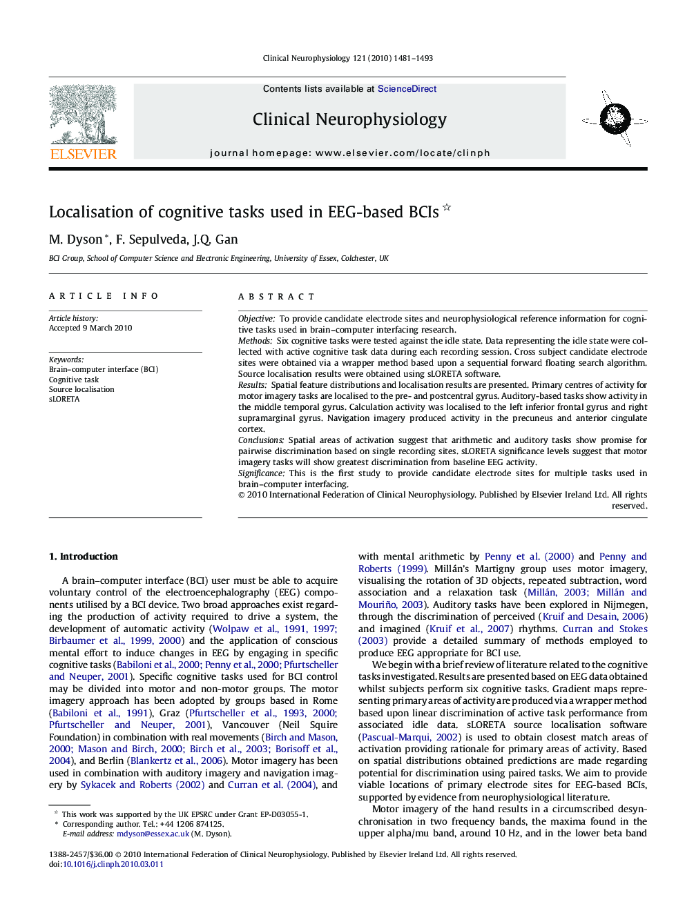 Localisation of cognitive tasks used in EEG-based BCIs 