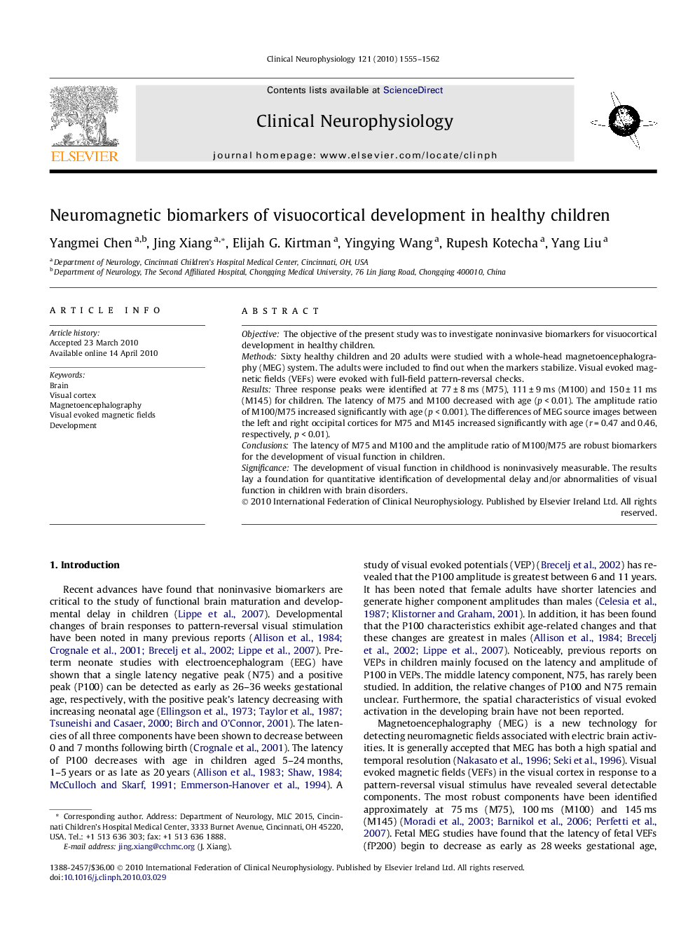 Neuromagnetic biomarkers of visuocortical development in healthy children