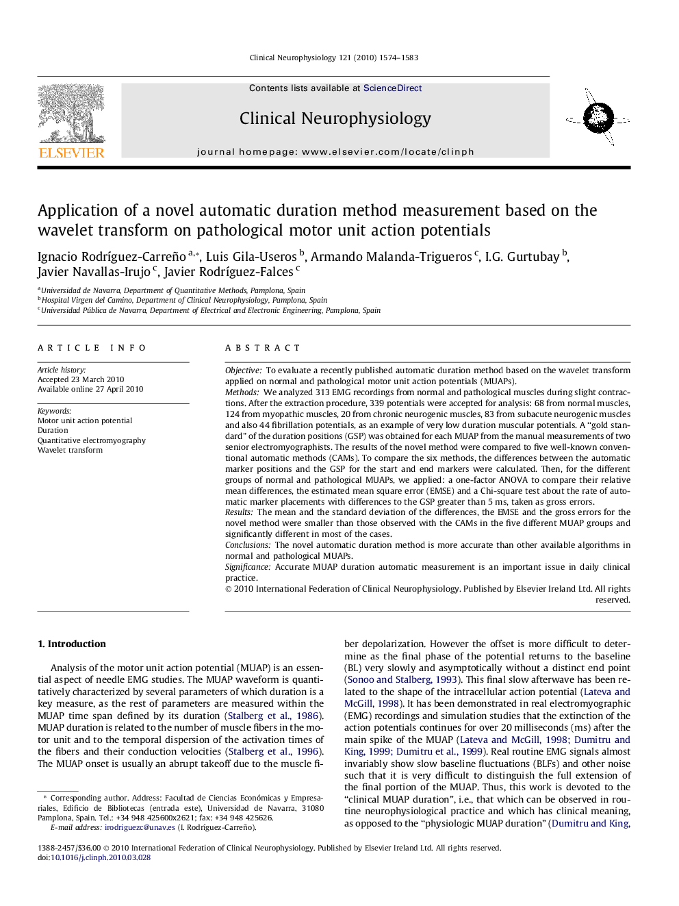 Application of a novel automatic duration method measurement based on the wavelet transform on pathological motor unit action potentials