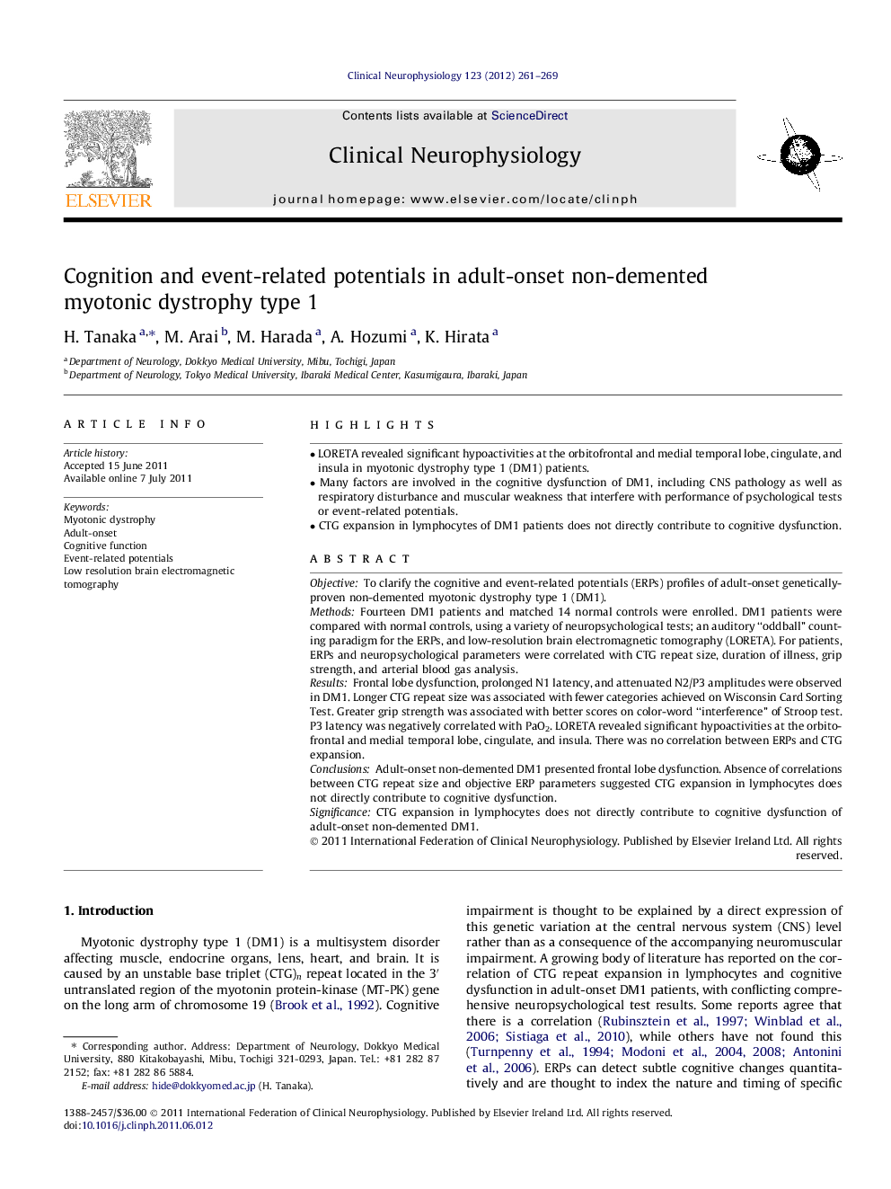 Cognition and event-related potentials in adult-onset non-demented myotonic dystrophy type 1