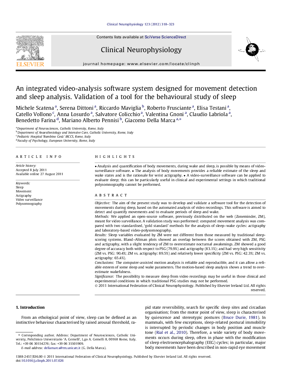 An integrated video-analysis software system designed for movement detection and sleep analysis. Validation of a tool for the behavioural study of sleep