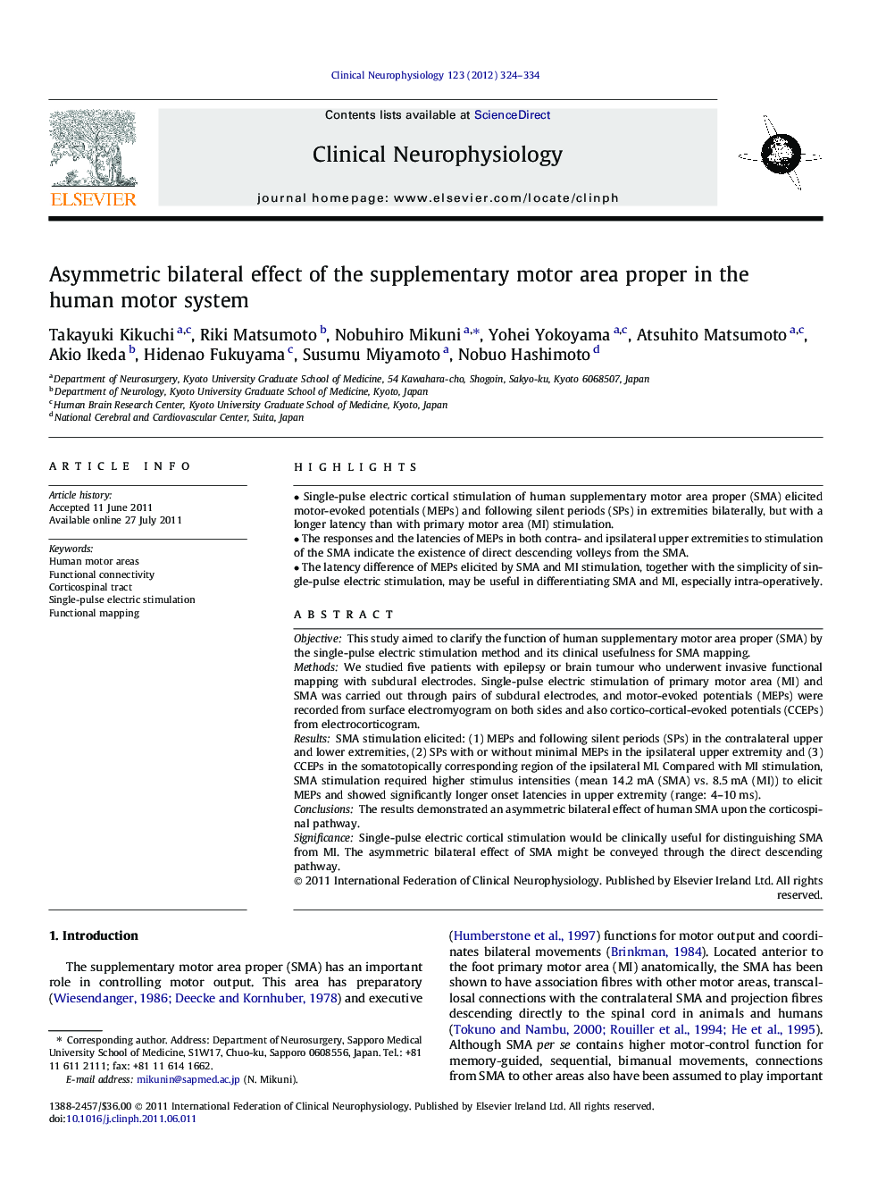 Asymmetric bilateral effect of the supplementary motor area proper in the human motor system