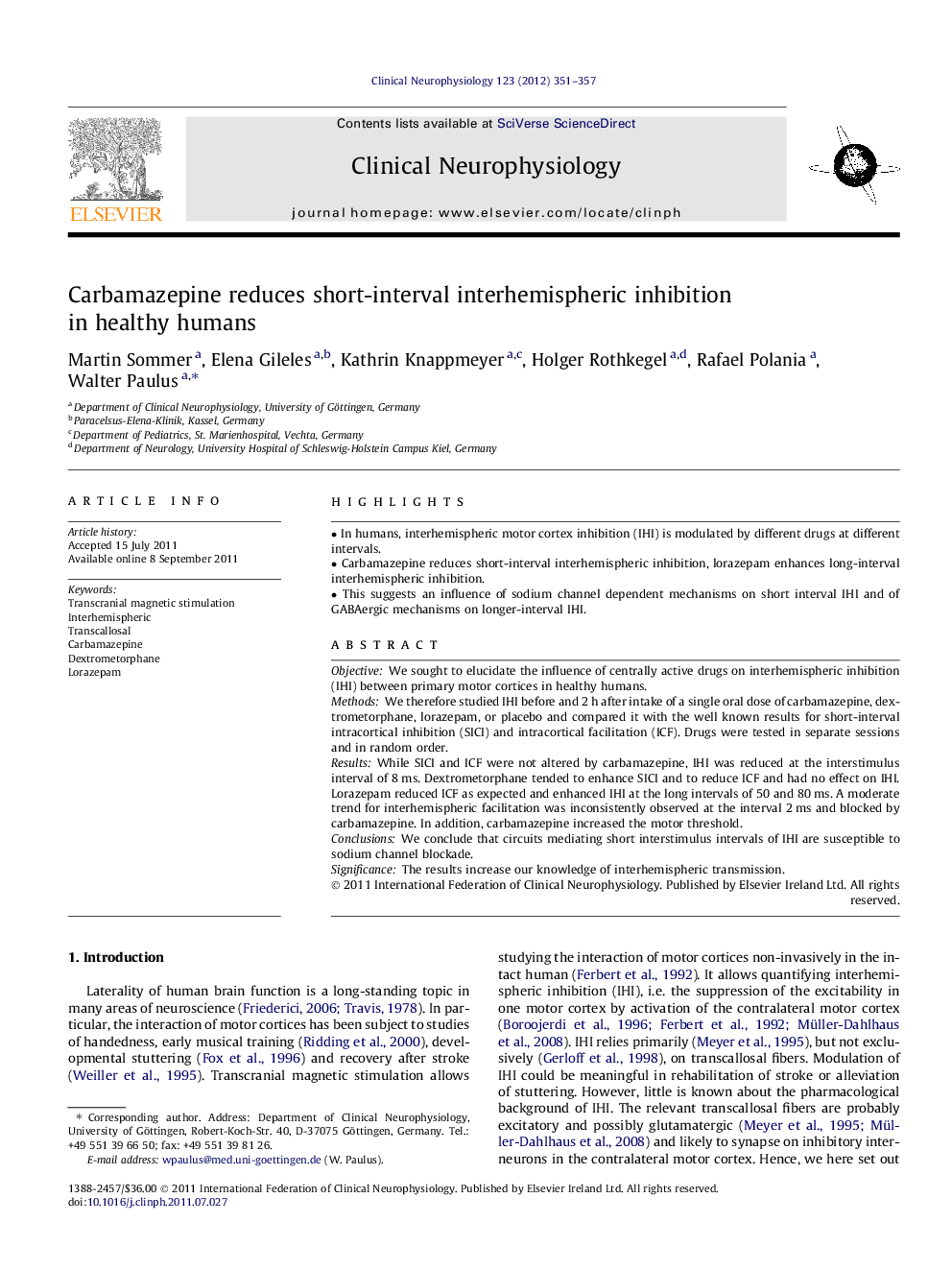 Carbamazepine reduces short-interval interhemispheric inhibition in healthy humans