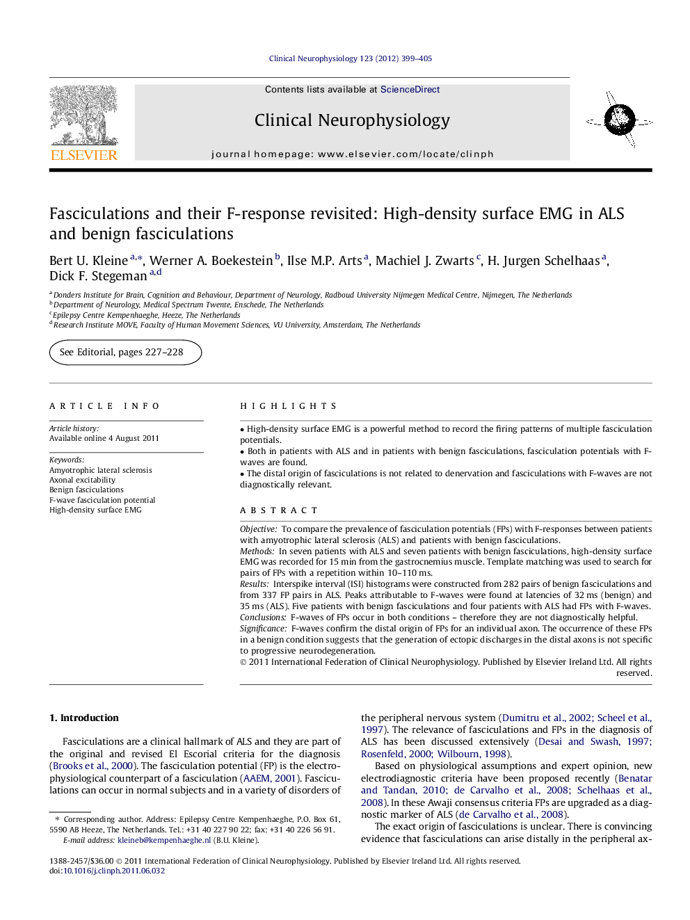 Fasciculations and their F-response revisited: High-density surface EMG in ALS and benign fasciculations