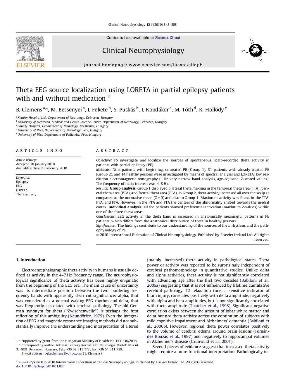 Theta EEG source localization using LORETA in partial epilepsy patients with and without medication 