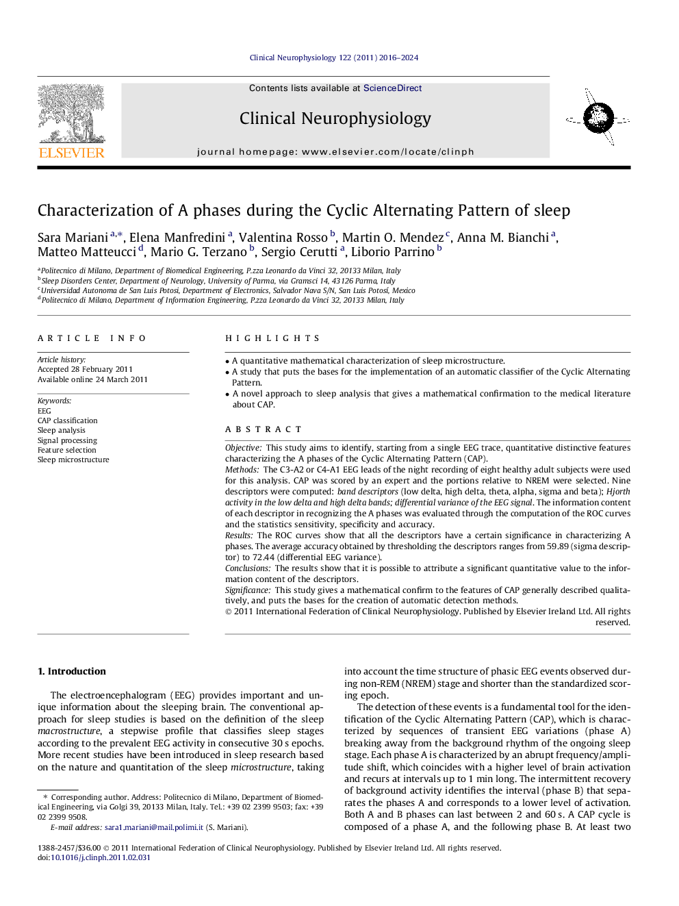 Characterization of A phases during the Cyclic Alternating Pattern of sleep