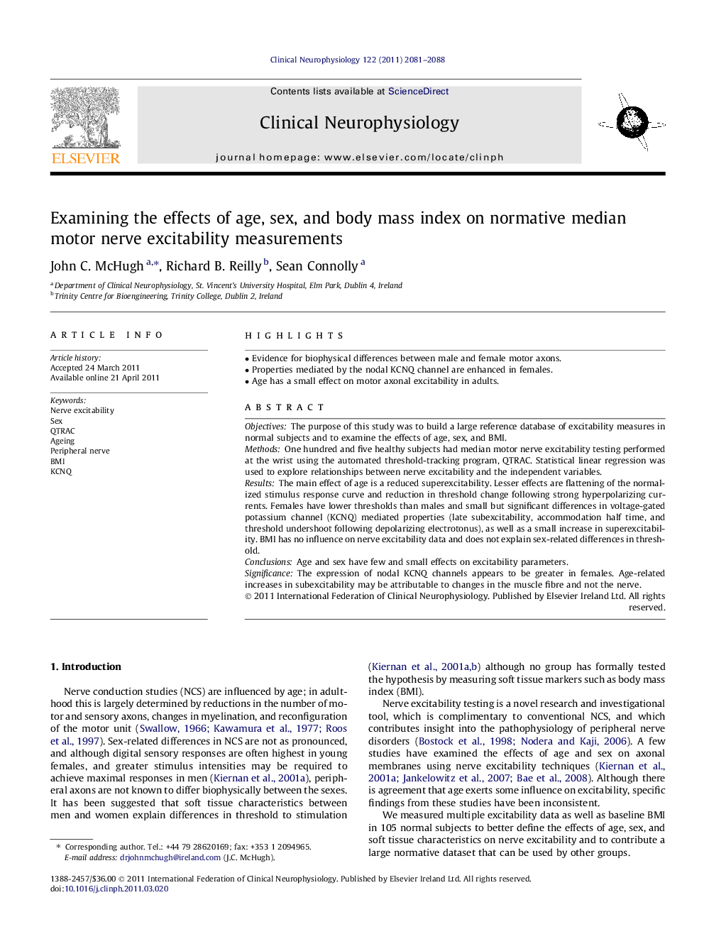 Examining the effects of age, sex, and body mass index on normative median motor nerve excitability measurements