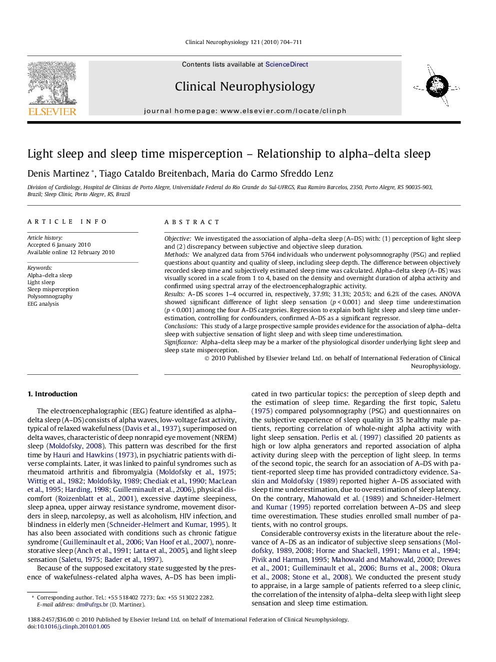 Light sleep and sleep time misperception – Relationship to alpha–delta sleep