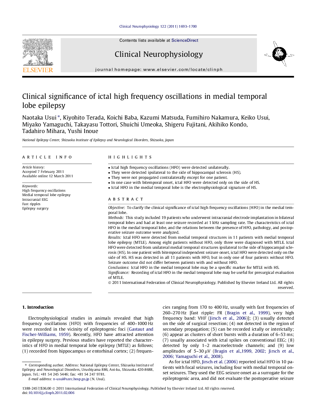 Clinical significance of ictal high frequency oscillations in medial temporal lobe epilepsy