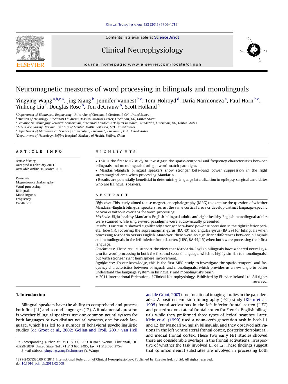 Neuromagnetic measures of word processing in bilinguals and monolinguals