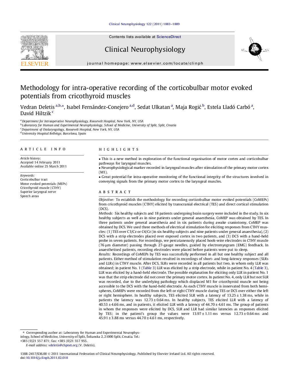 Methodology for intra-operative recording of the corticobulbar motor evoked potentials from cricothyroid muscles