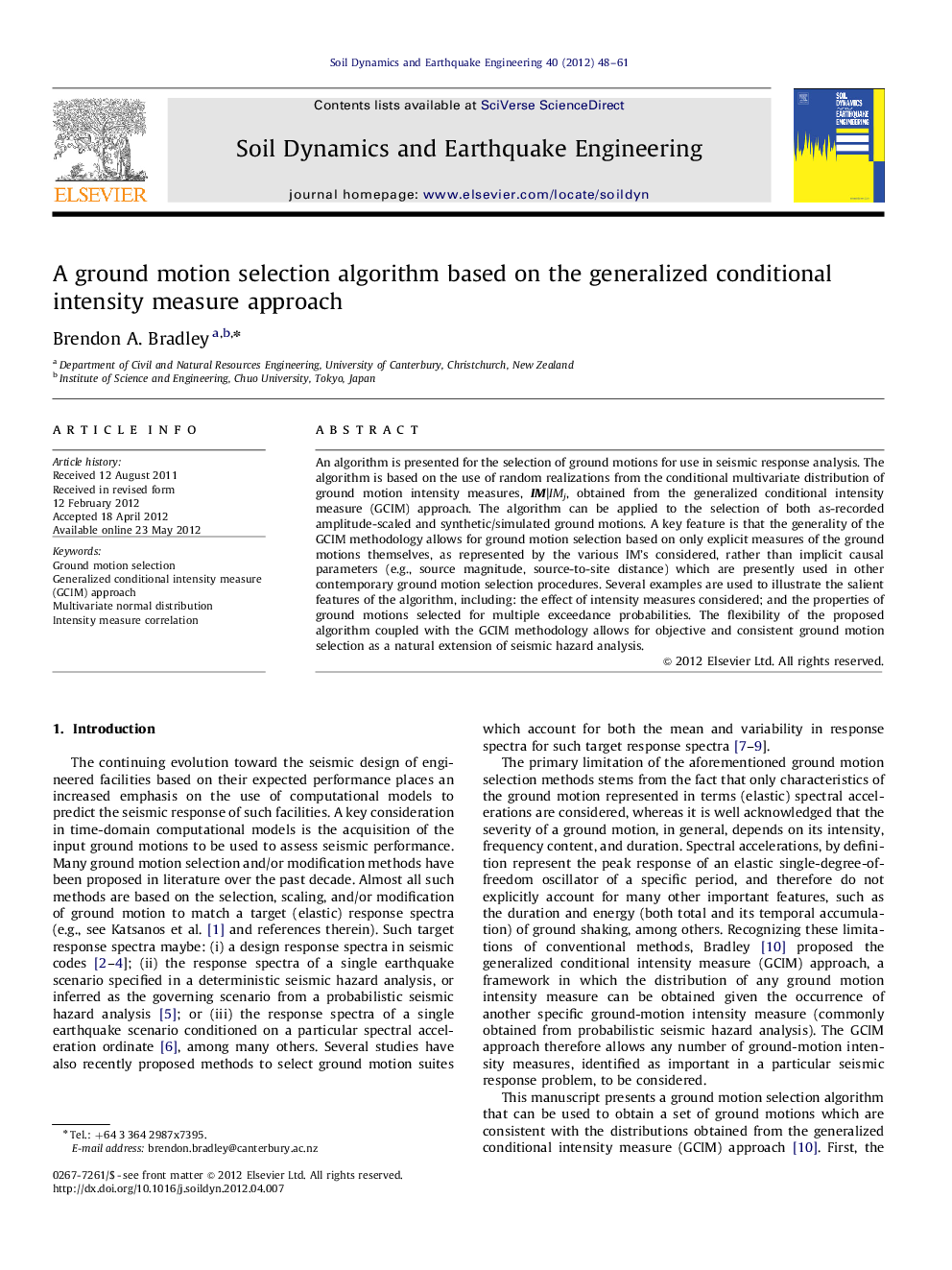 A ground motion selection algorithm based on the generalized conditional intensity measure approach