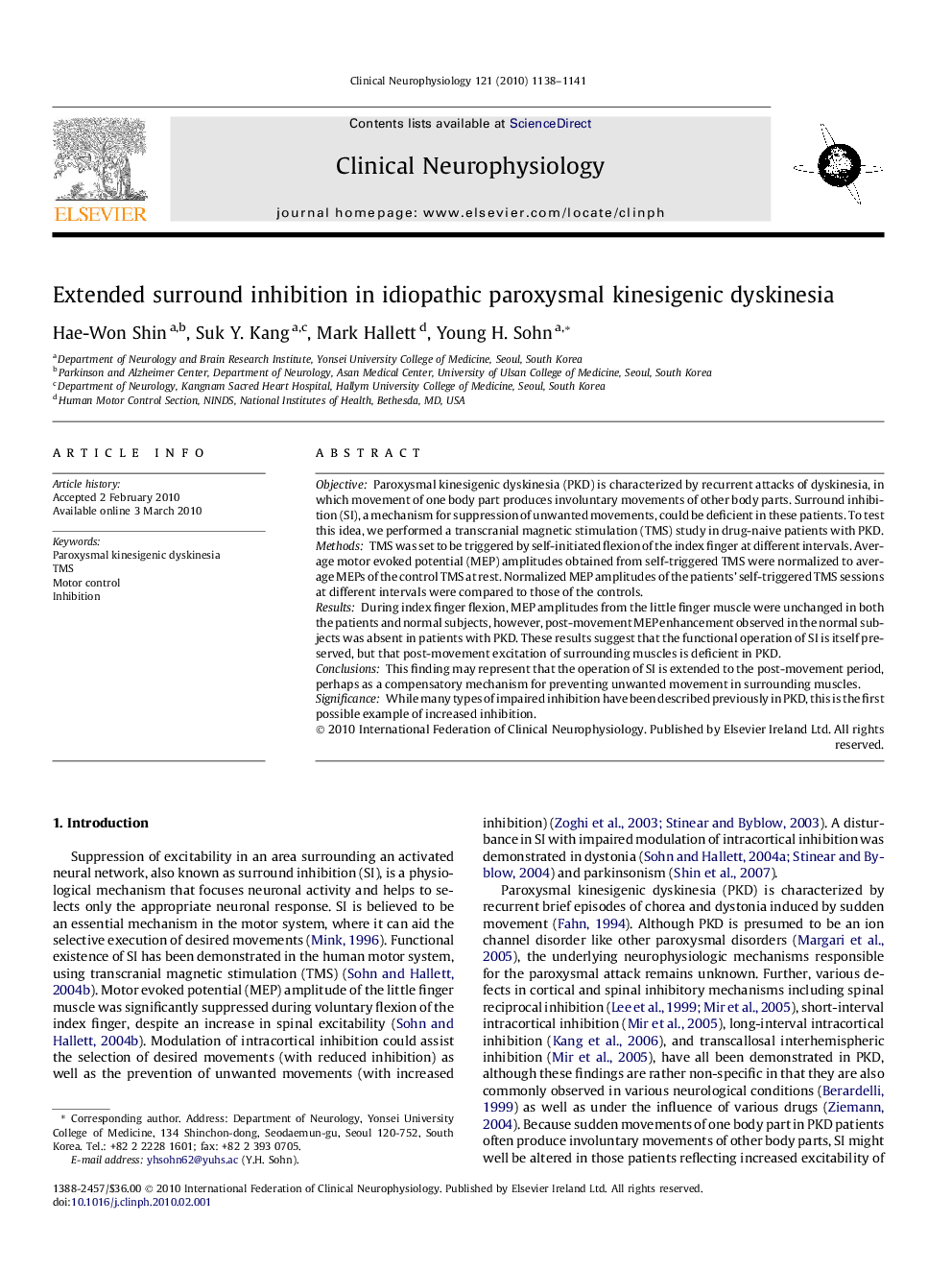 Extended surround inhibition in idiopathic paroxysmal kinesigenic dyskinesia