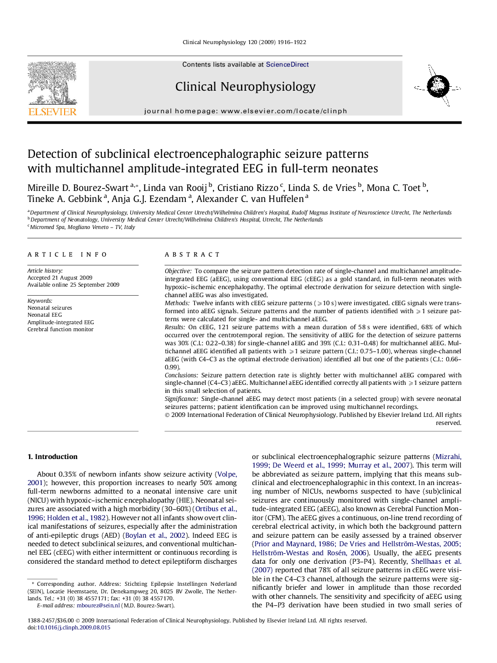 Detection of subclinical electroencephalographic seizure patterns with multichannel amplitude-integrated EEG in full-term neonates