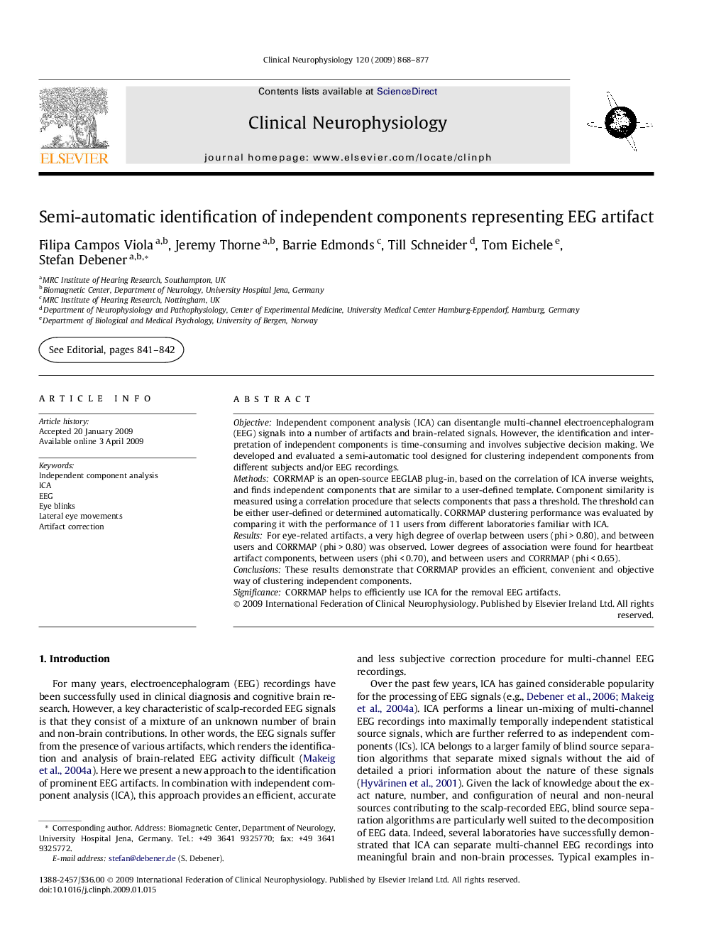 Semi-automatic identification of independent components representing EEG artifact