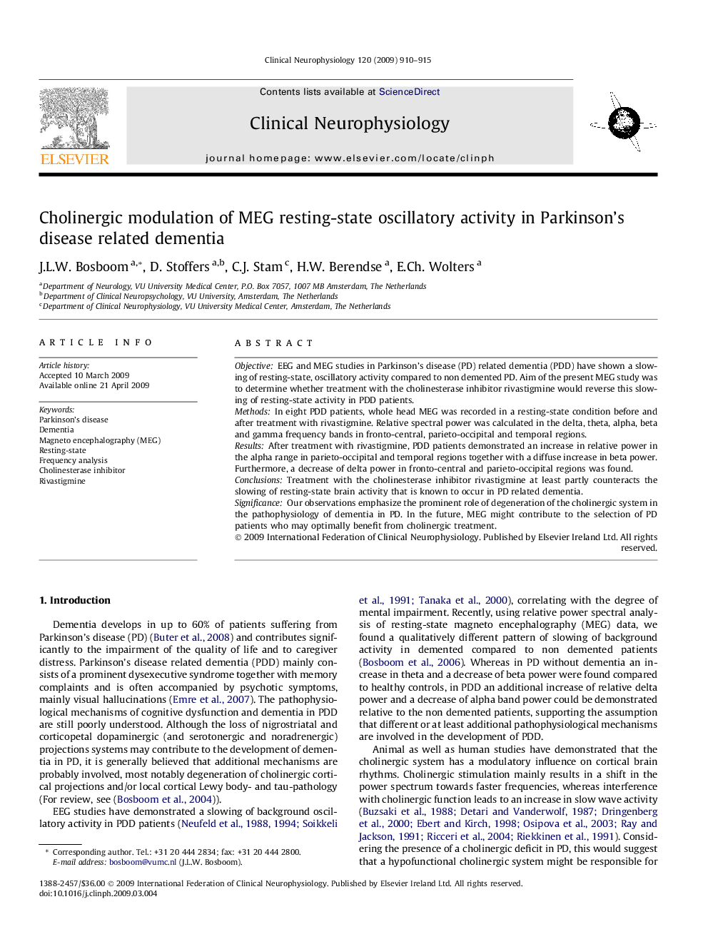 Cholinergic modulation of MEG resting-state oscillatory activity in Parkinson’s disease related dementia