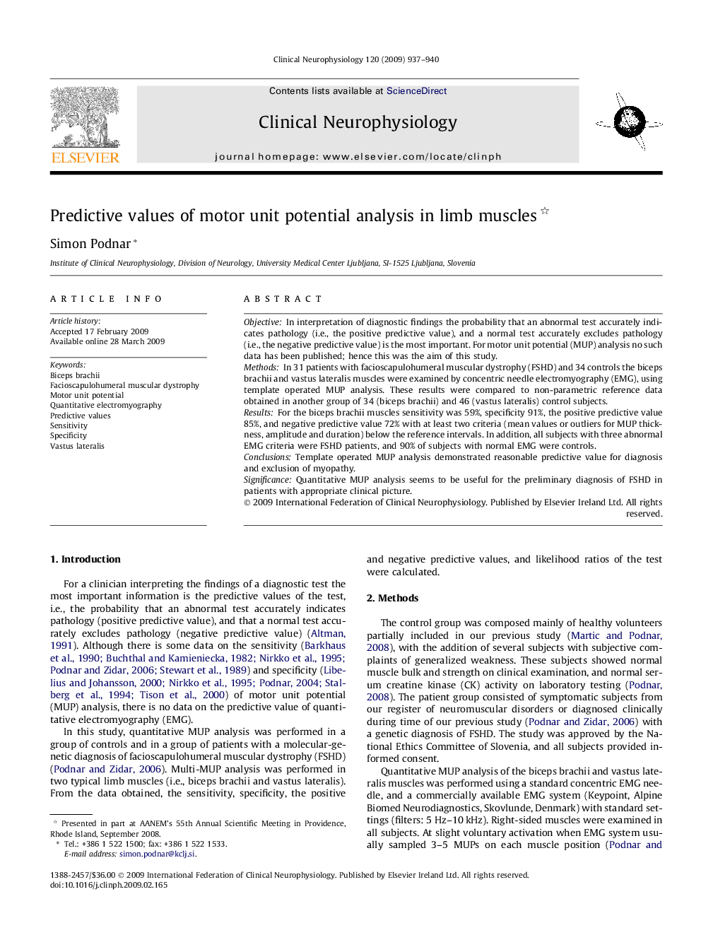 Predictive values of motor unit potential analysis in limb muscles 