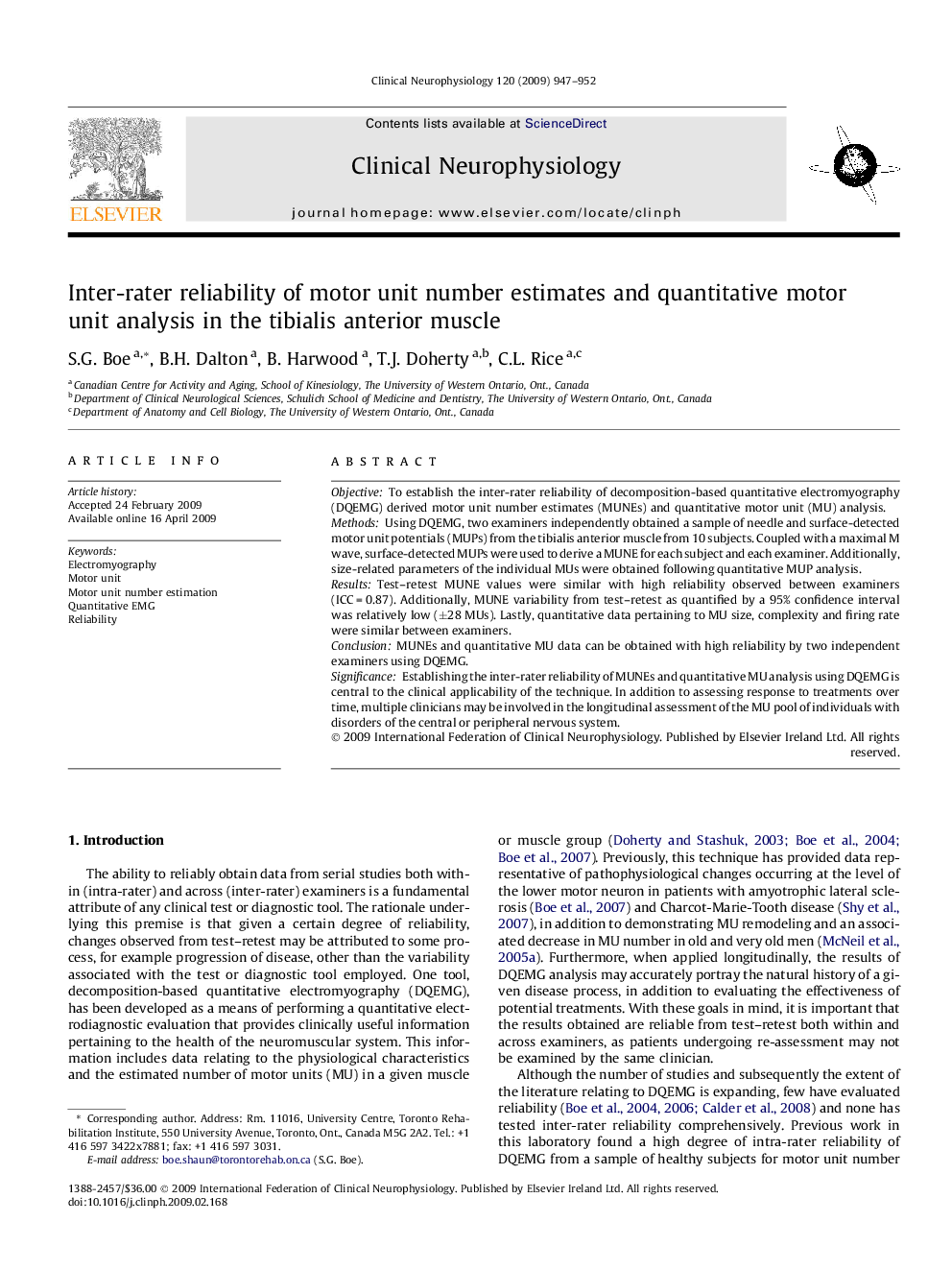 Inter-rater reliability of motor unit number estimates and quantitative motor unit analysis in the tibialis anterior muscle