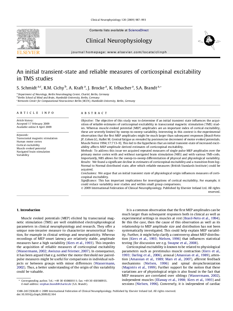 An initial transient-state and reliable measures of corticospinal excitability in TMS studies