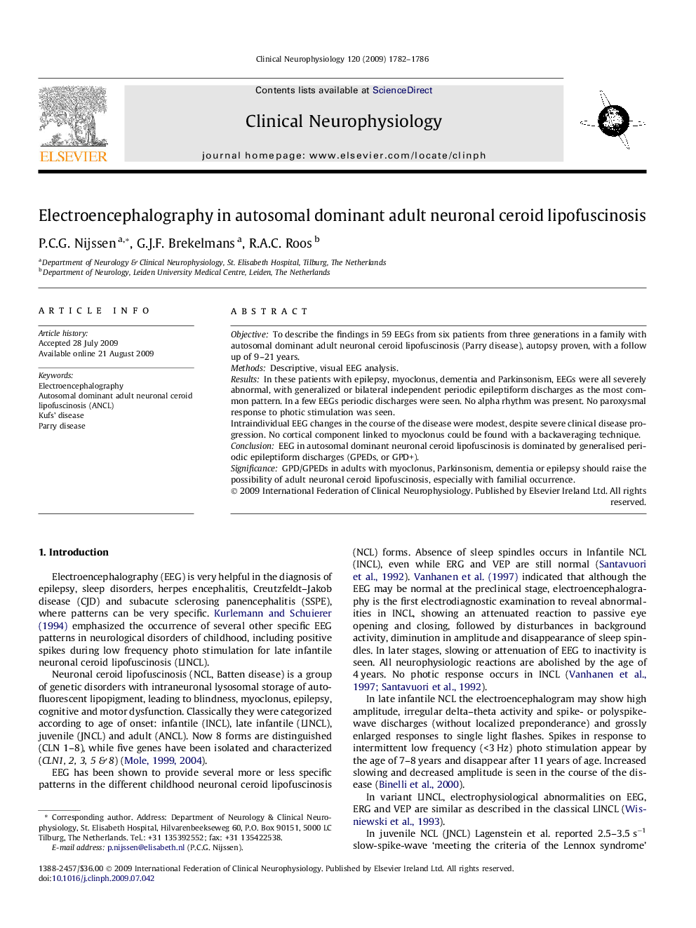 Electroencephalography in autosomal dominant adult neuronal ceroid lipofuscinosis