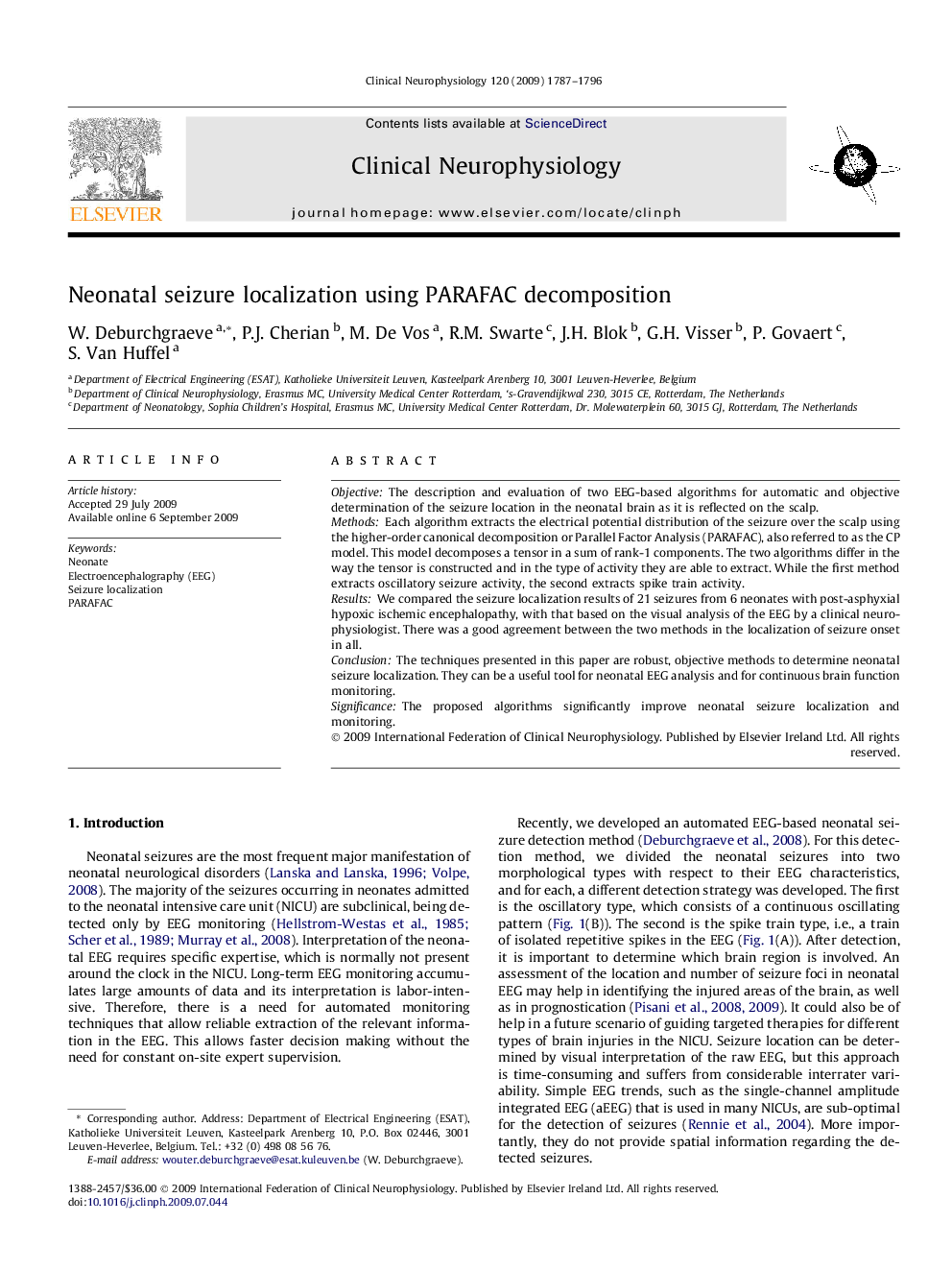 Neonatal seizure localization using PARAFAC decomposition