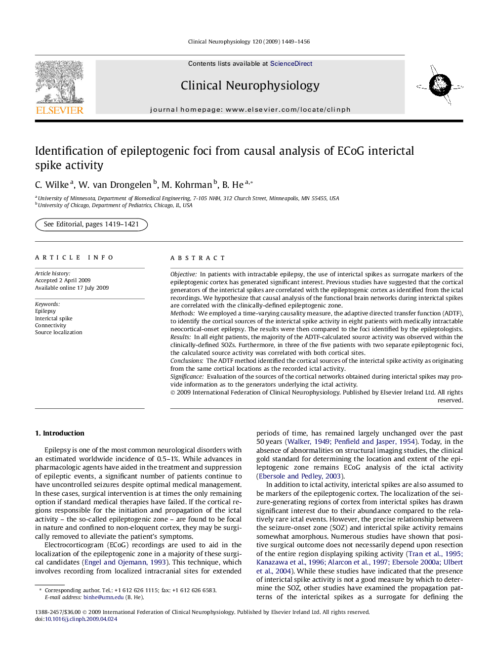 Identification of epileptogenic foci from causal analysis of ECoG interictal spike activity