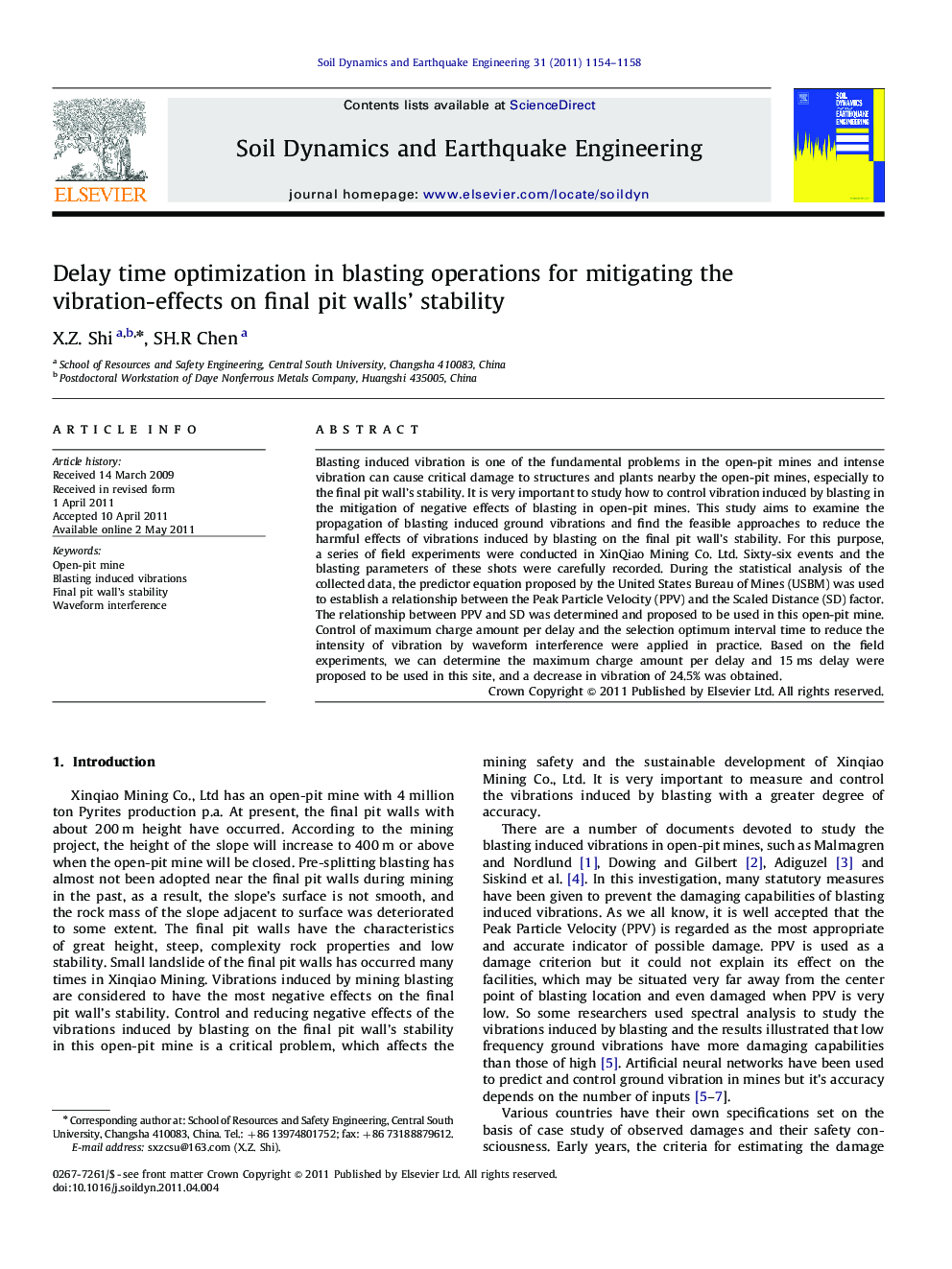 Delay time optimization in blasting operations for mitigating the vibration-effects on final pit walls' stability