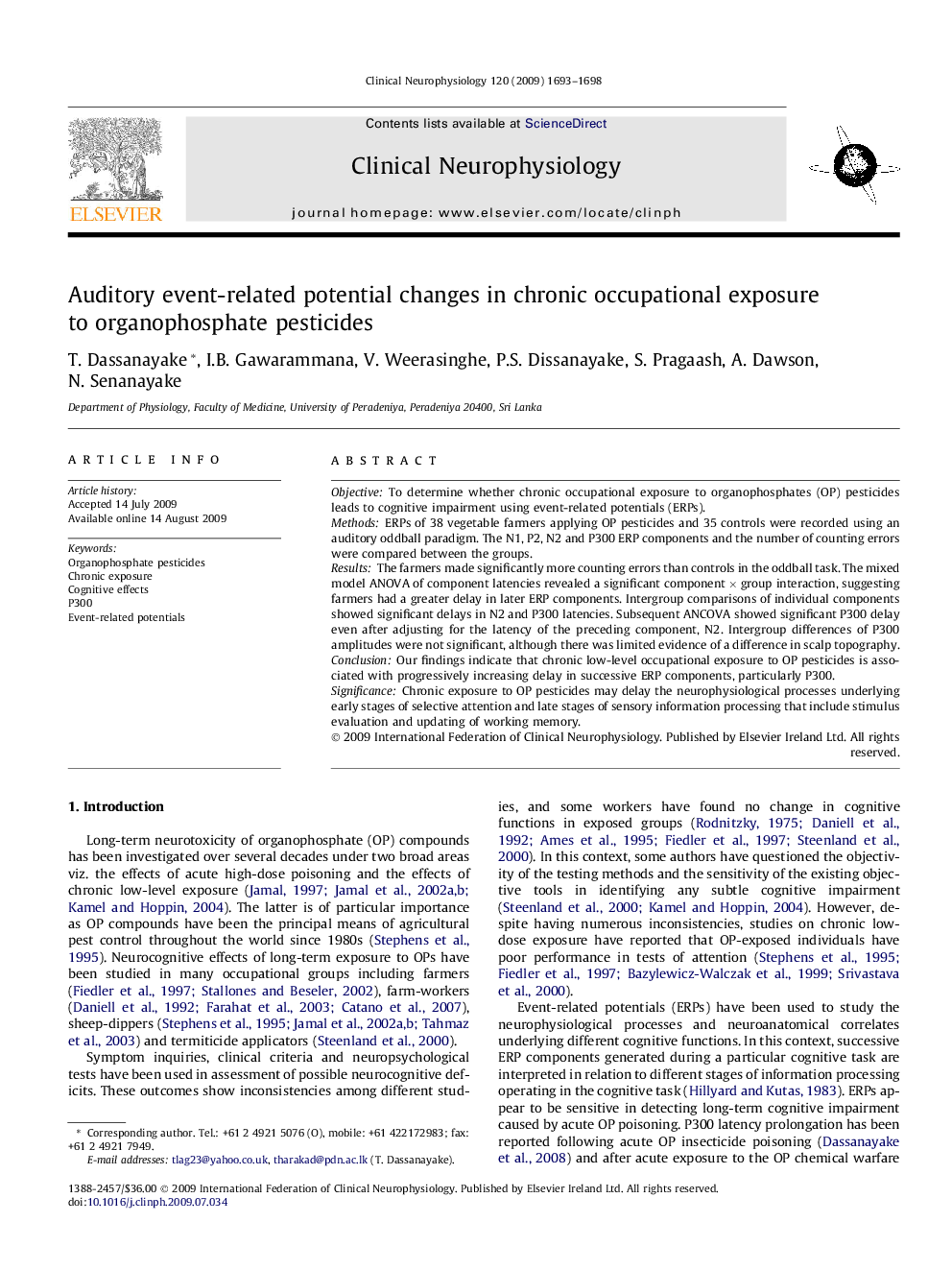 Auditory event-related potential changes in chronic occupational exposure to organophosphate pesticides